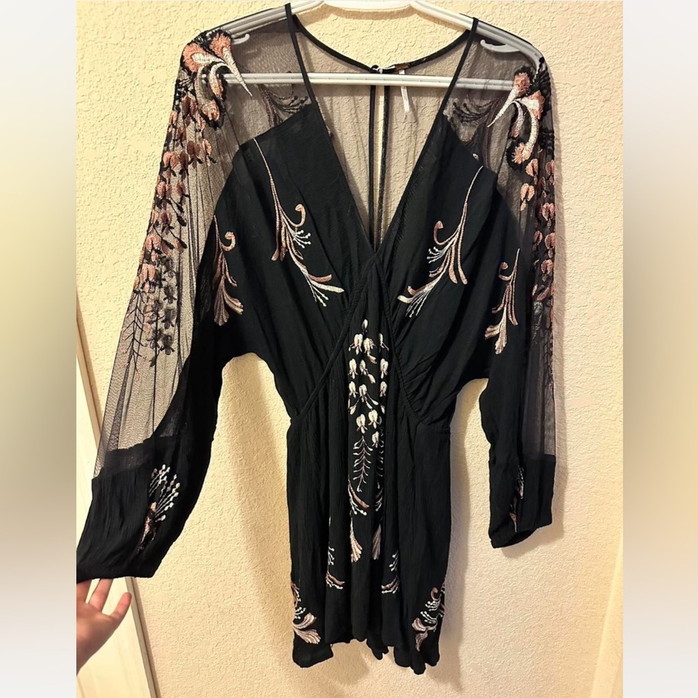 Black Sheer Embroidered Dress
